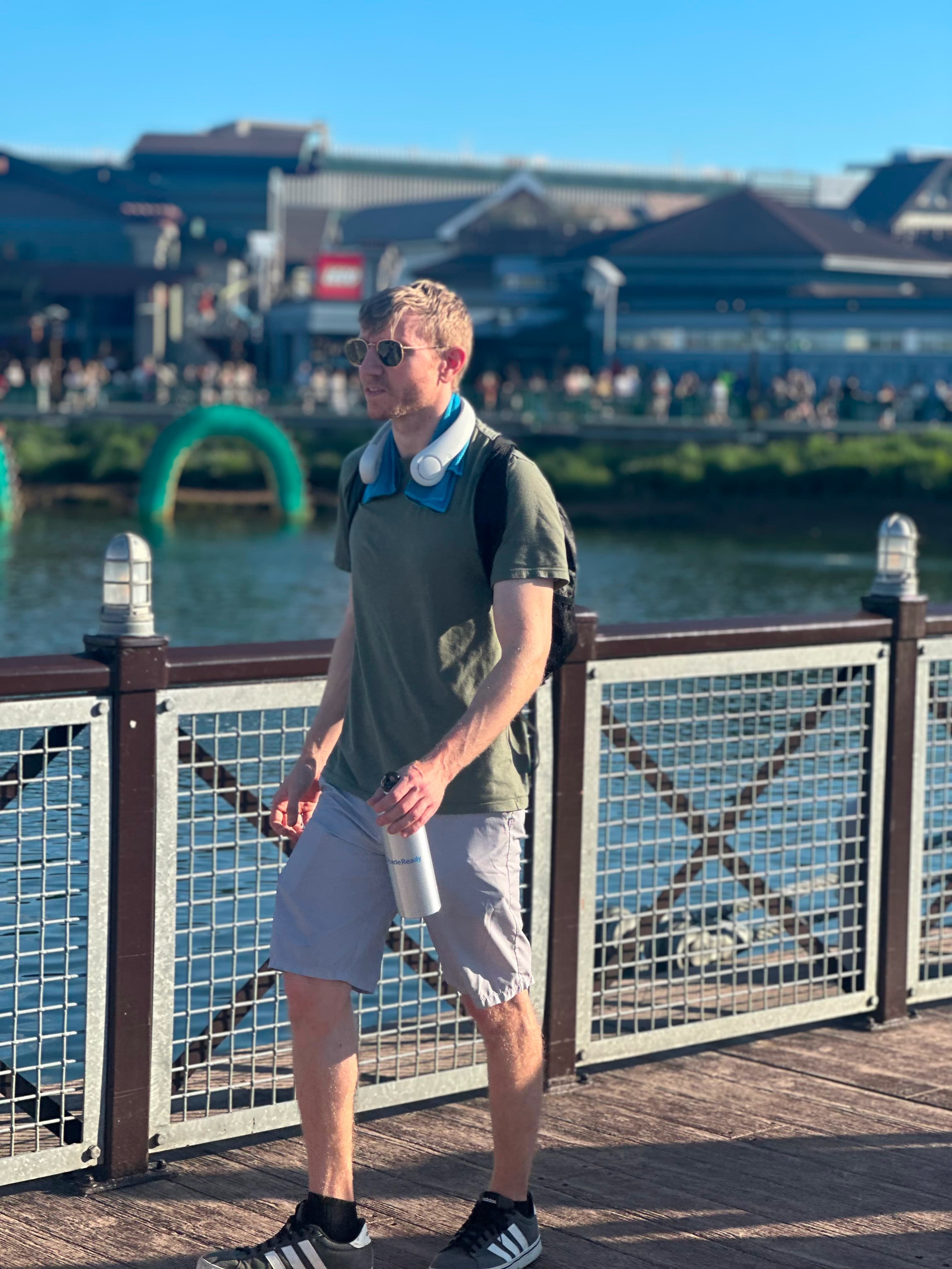 ShadeReady family walking through Orlando with cooling gear